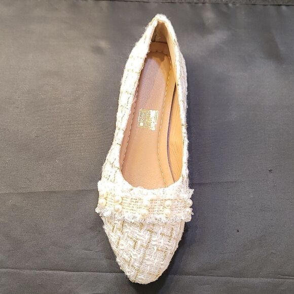 BRAND NEW SIFAYF FAUX PEARL   ELEGANT BALLET PLAID PATTERN TWEED BALLET FLAT - Picture 10 of 15
